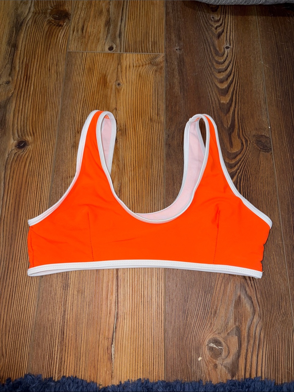 Vibrant Orange Scoop-Front Bikini Top with White Trim